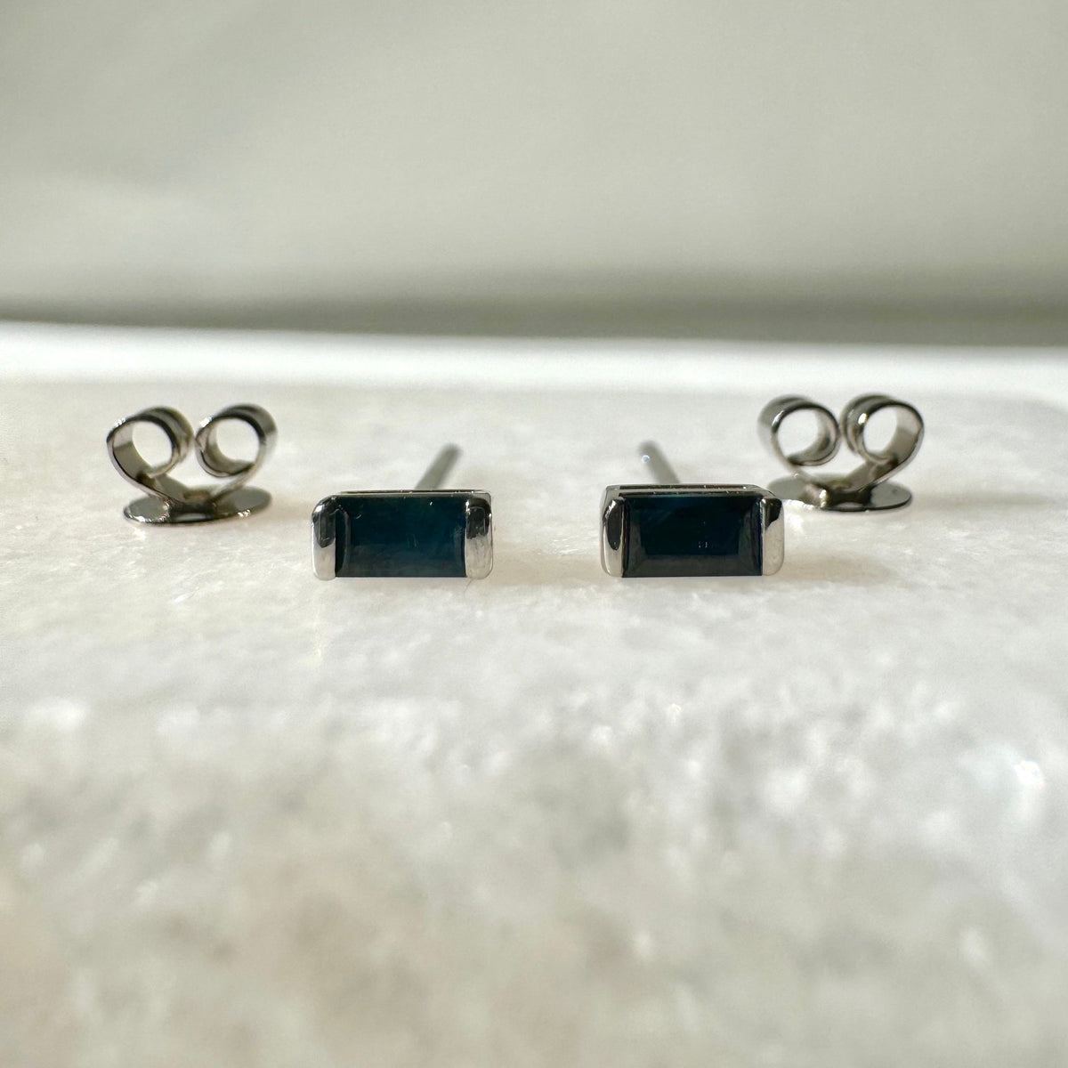 14k Solid Gold Baguette Sapphire Stud Earrings, September Birthstone Gift