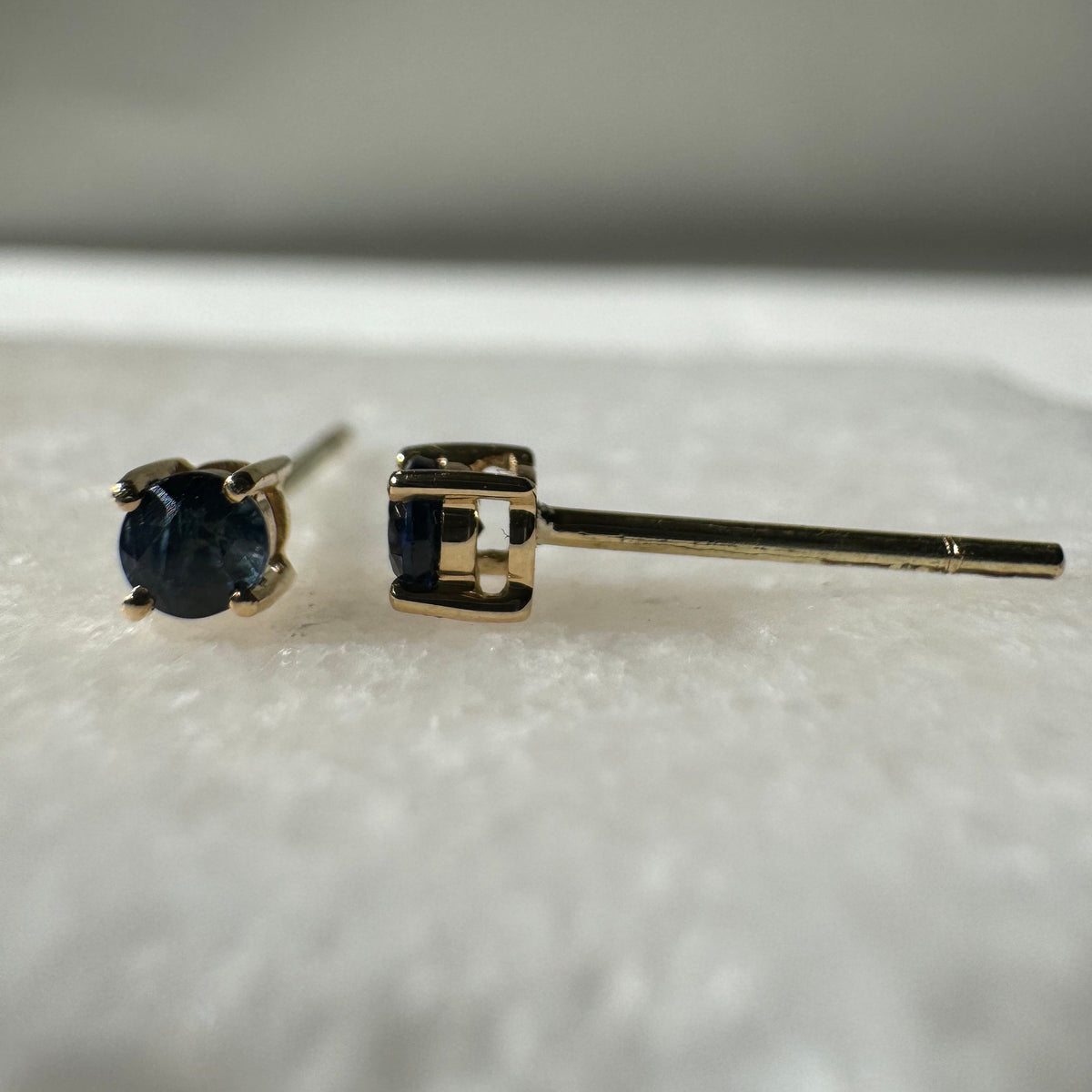 Genuine Sapphire Round Cut Solitaire Stud Earrings, 3mm, 14k Solid Gold, September Birthstone