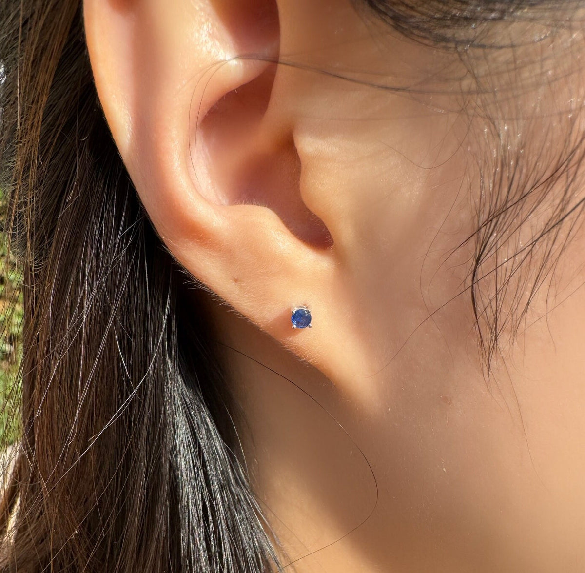 Genuine Sapphire Round Cut Solitaire Stud Earrings, 3mm, 14k Solid Gold, September Birthstone