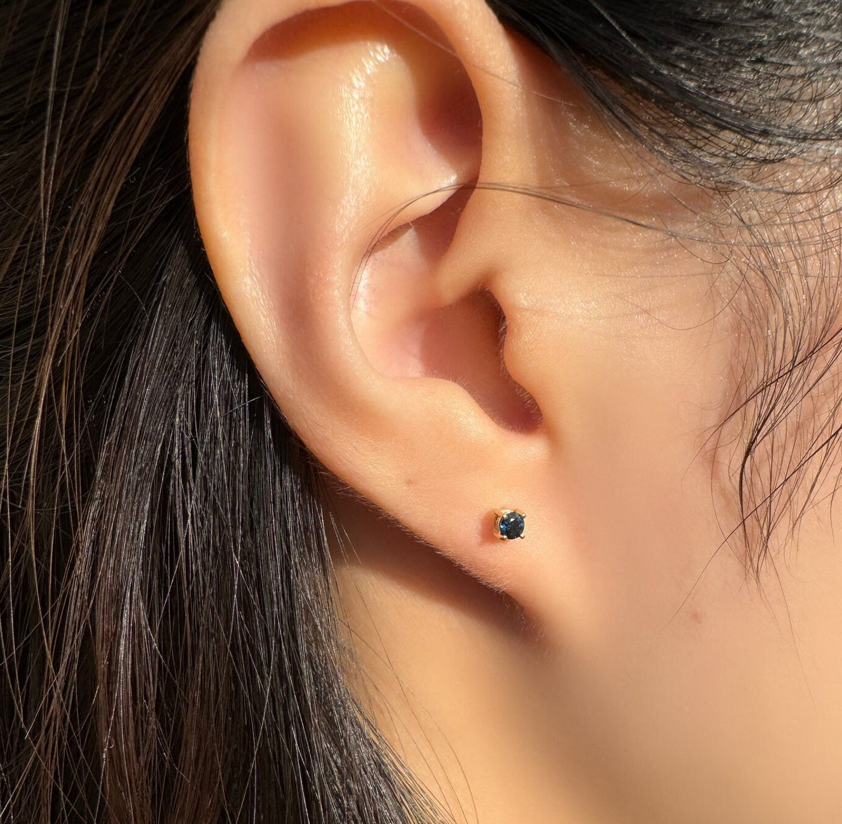 Genuine Sapphire Round Cut Solitaire Stud Earrings, 3mm, 14k Solid Gold, September Birthstone