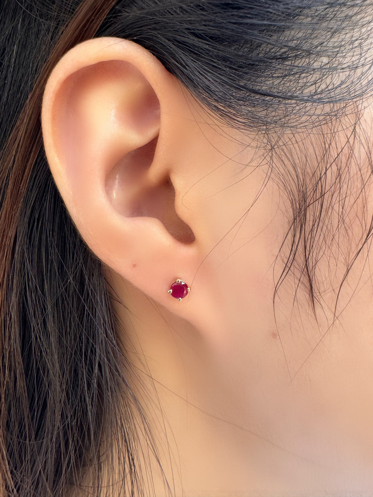 Genuine Ruby Solitaire Stud Earrings, 4mm Round Cut, 14k Yellow Gold, July Birthstone Gift