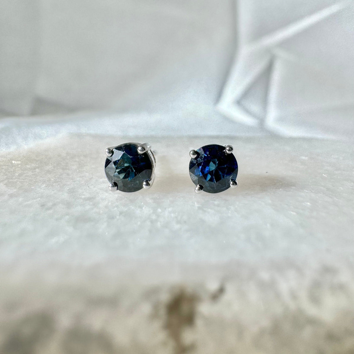 Natural Sapphire Solitaire Stud Earrings, 4mm, 14k Solid Gold, September Birthstone