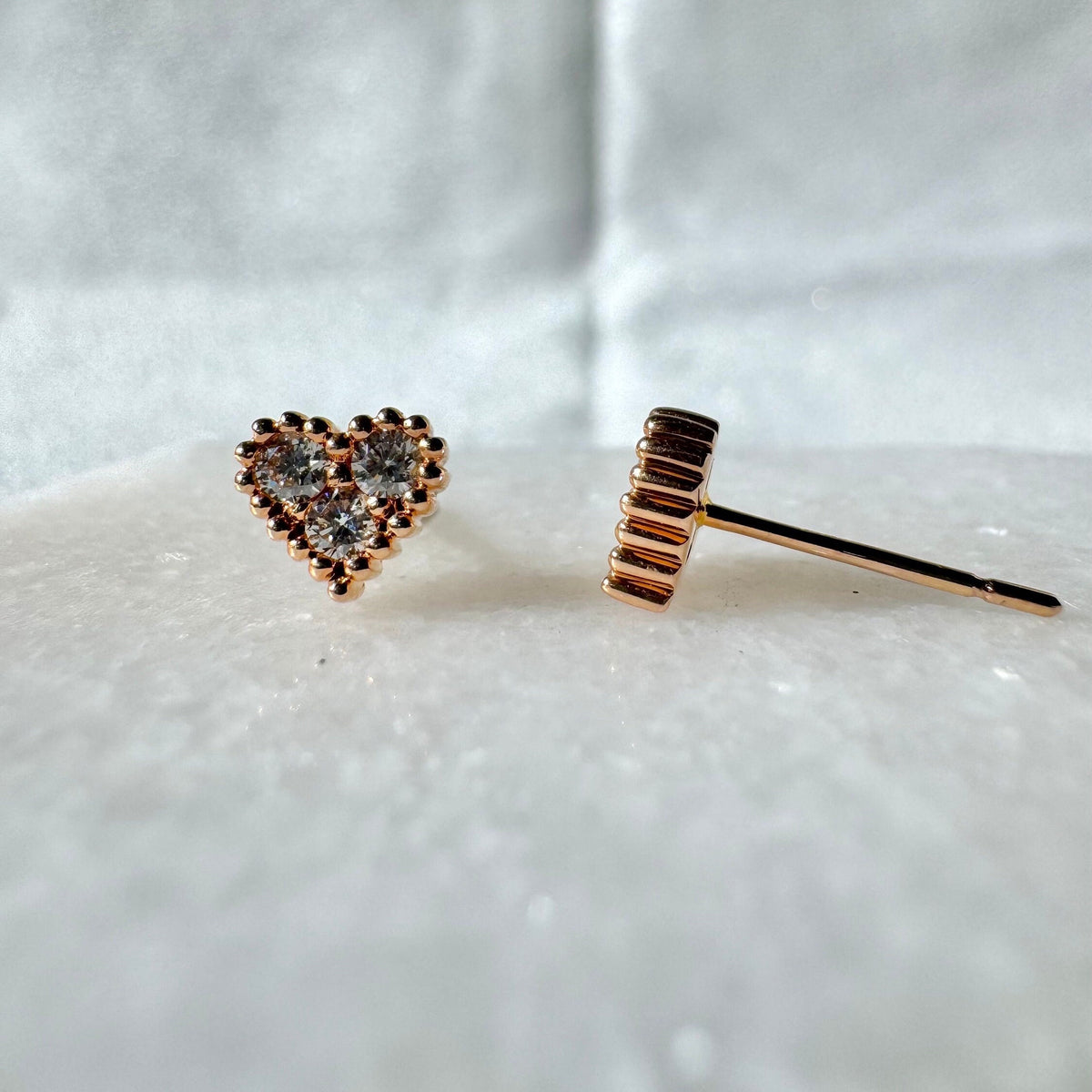 Genuine Diamond Heart Stud Earrings, 18k Yellow or Rose Gold, April Birthstone, Gift for Her