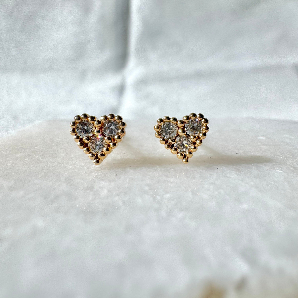 Genuine Diamond Heart Stud Earrings, 18k Yellow or Rose Gold, April Birthstone, Gift for Her