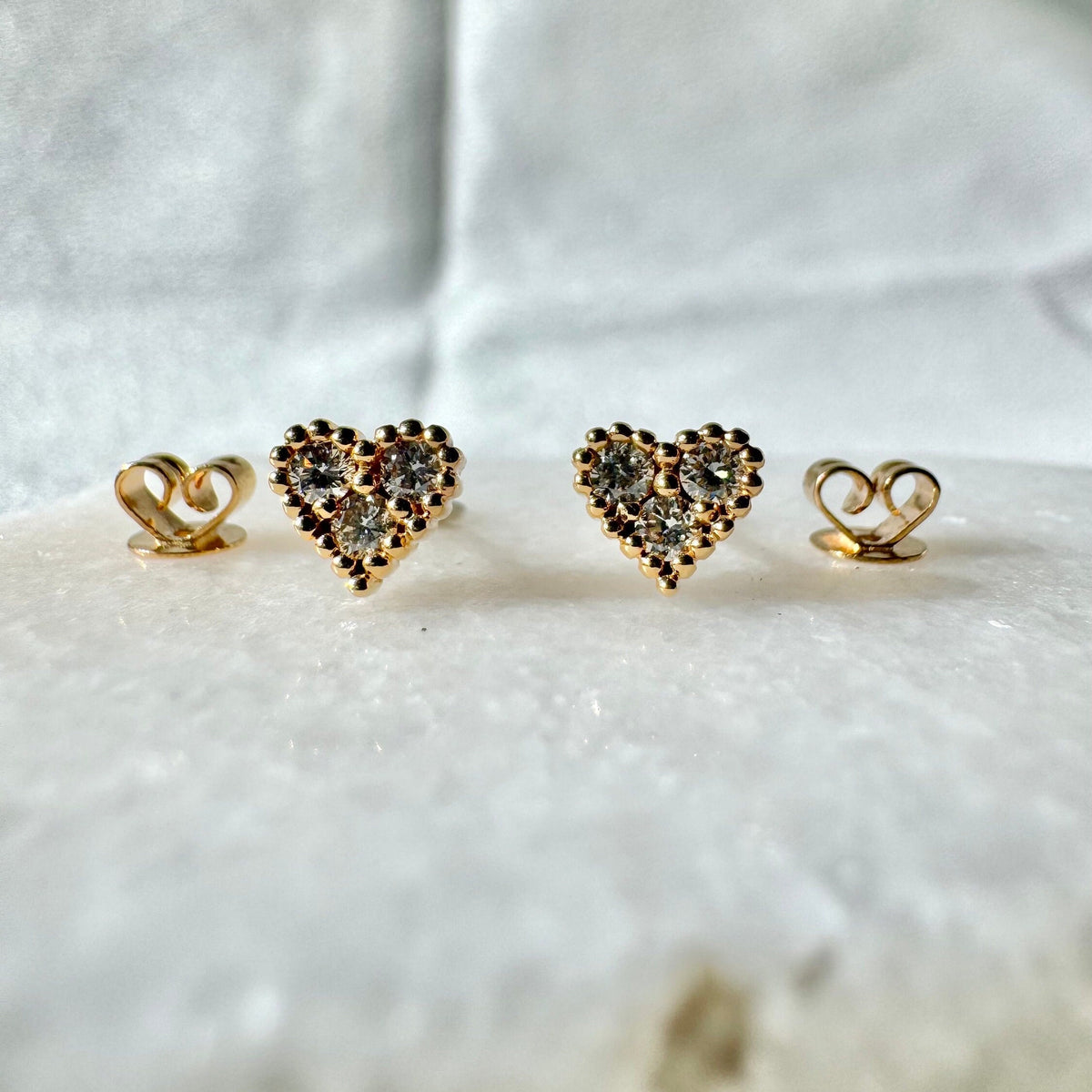 Genuine Diamond Heart Stud Earrings, 18k Yellow or Rose Gold, April Birthstone, Gift for Her