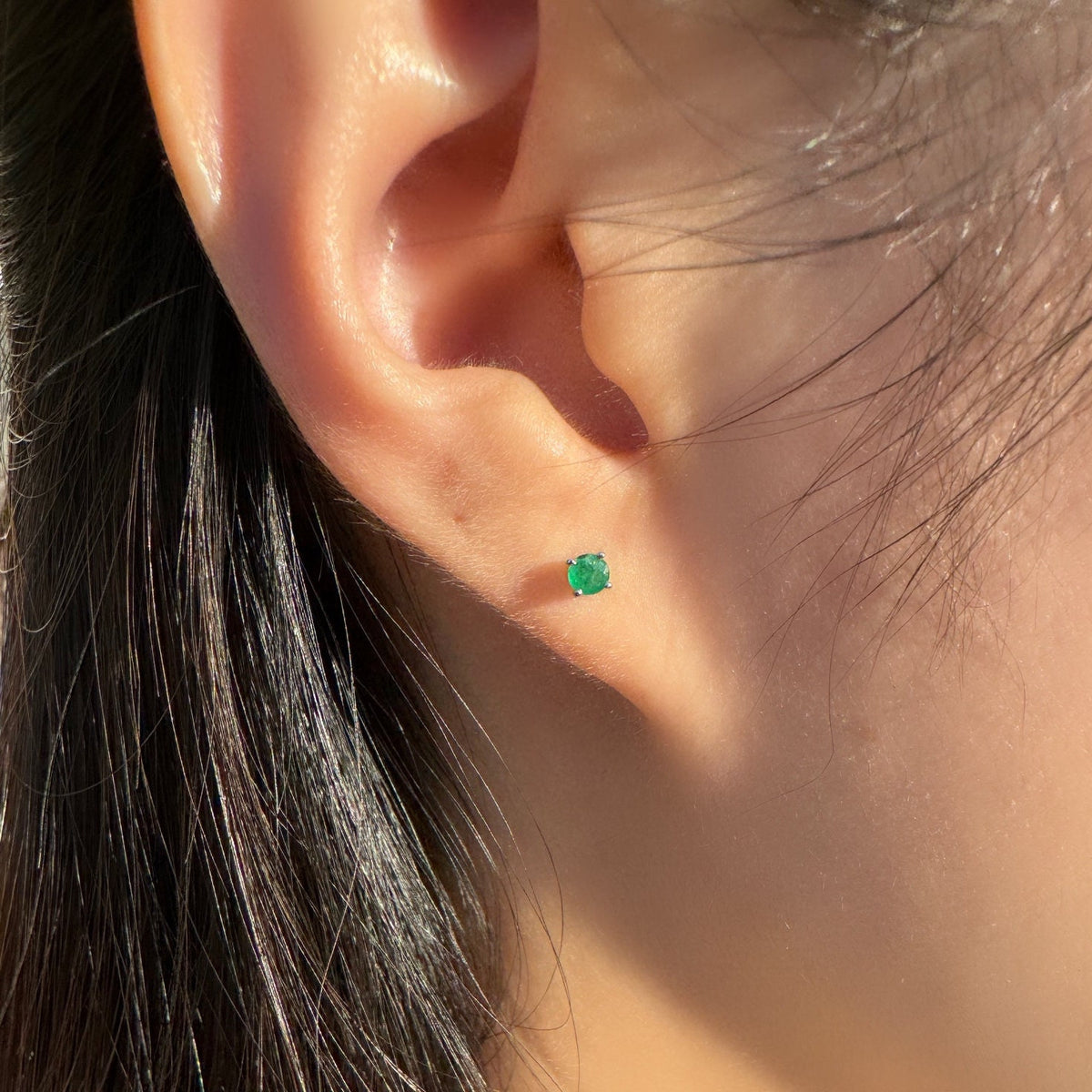 Genuine Emerald 3 mm Round Cut Solitaire Stud Earrings in 14k Solid Gold