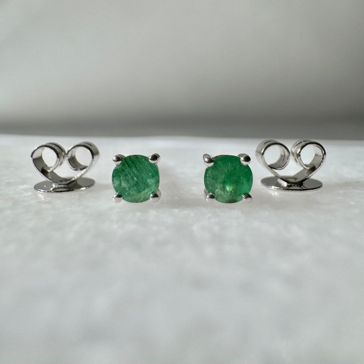 Genuine Emerald 3 mm Round Cut Solitaire Stud Earrings in 14k Solid Gold