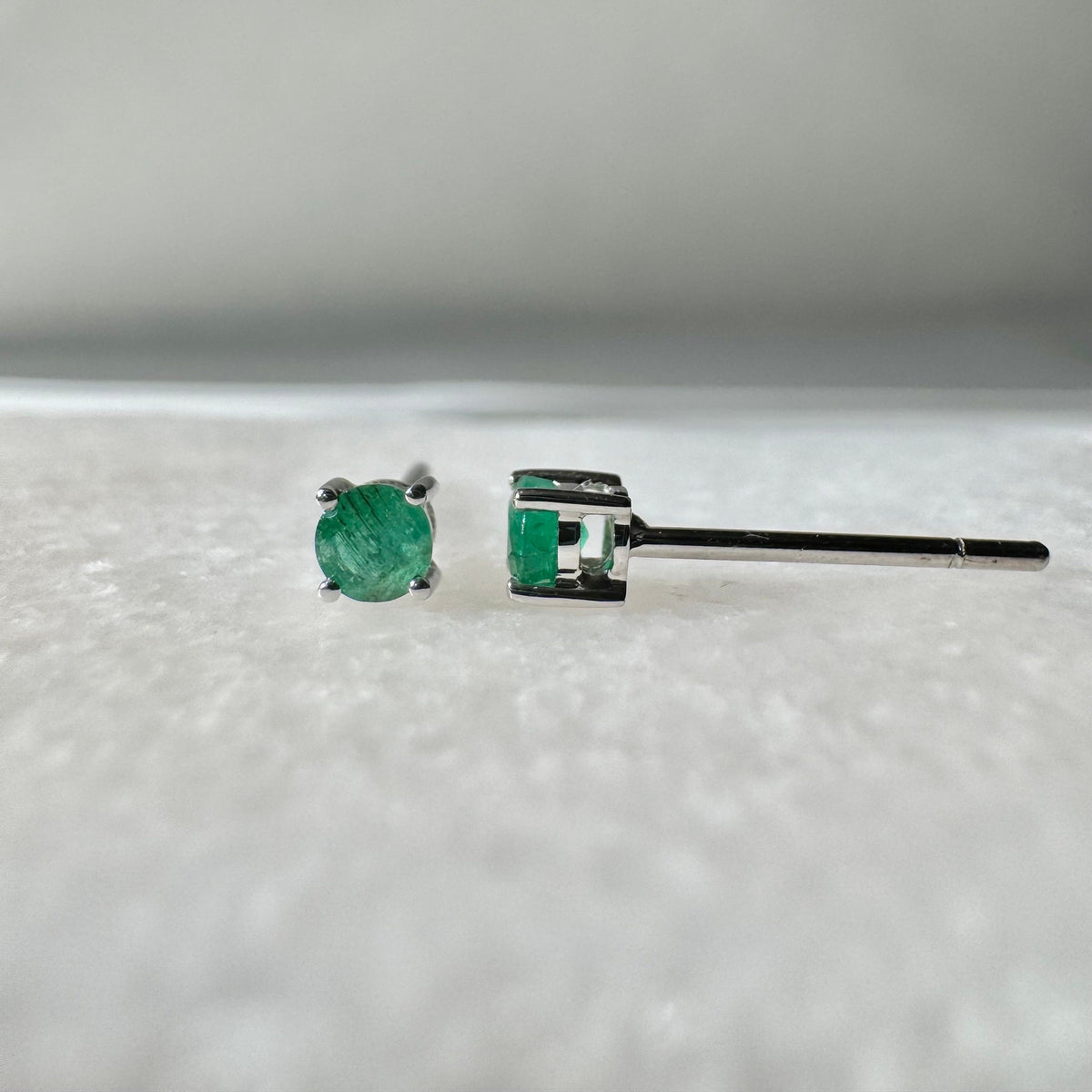 Genuine Emerald 3 mm Round Cut Solitaire Stud Earrings in 14k Solid Gold
