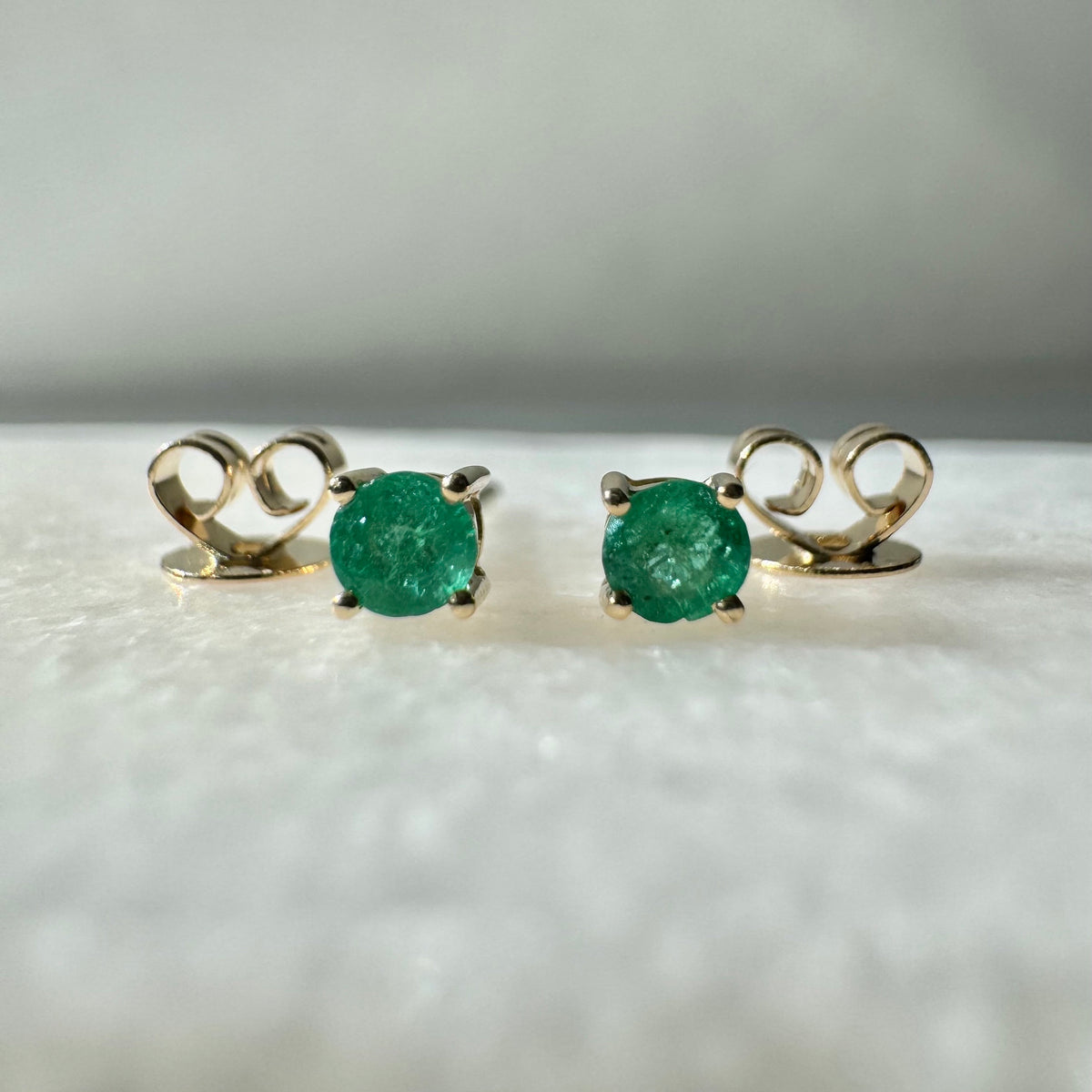 Genuine Emerald 3 mm Round Cut Solitaire Stud Earrings in 14k Solid Gold