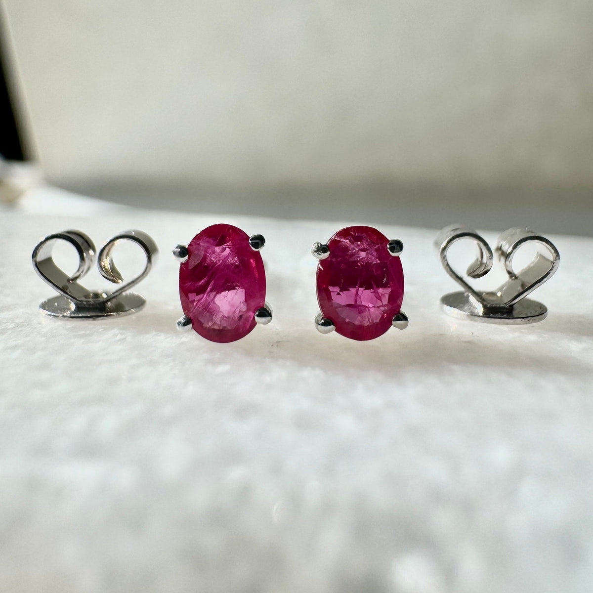 Genuine Ruby Oval Cut Stud Earrings in 14k Solid Gold