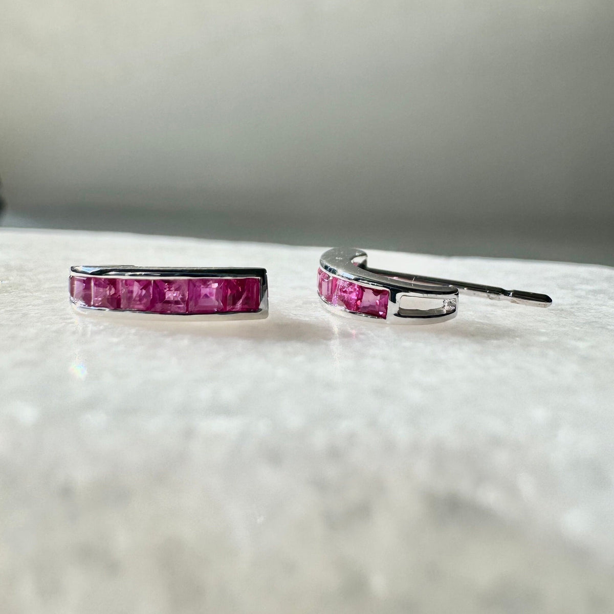 Genuine Ruby Pavé Half Hoop Earrings in 14k Solid Gold