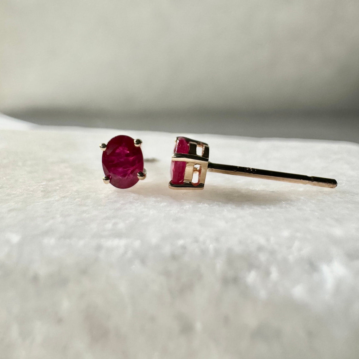 Genuine Ruby Oval Cut Stud Earrings in 14k Solid Gold