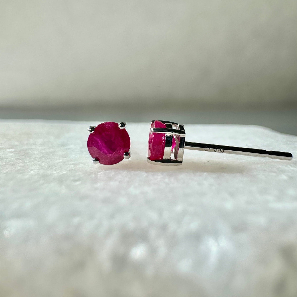 Genuine Ruby 4mm Round Stud Earrings / 14k Solid Gold