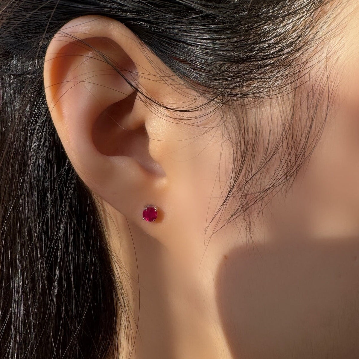 Genuine Ruby 4mm Round Stud Earrings / 14k Solid Gold