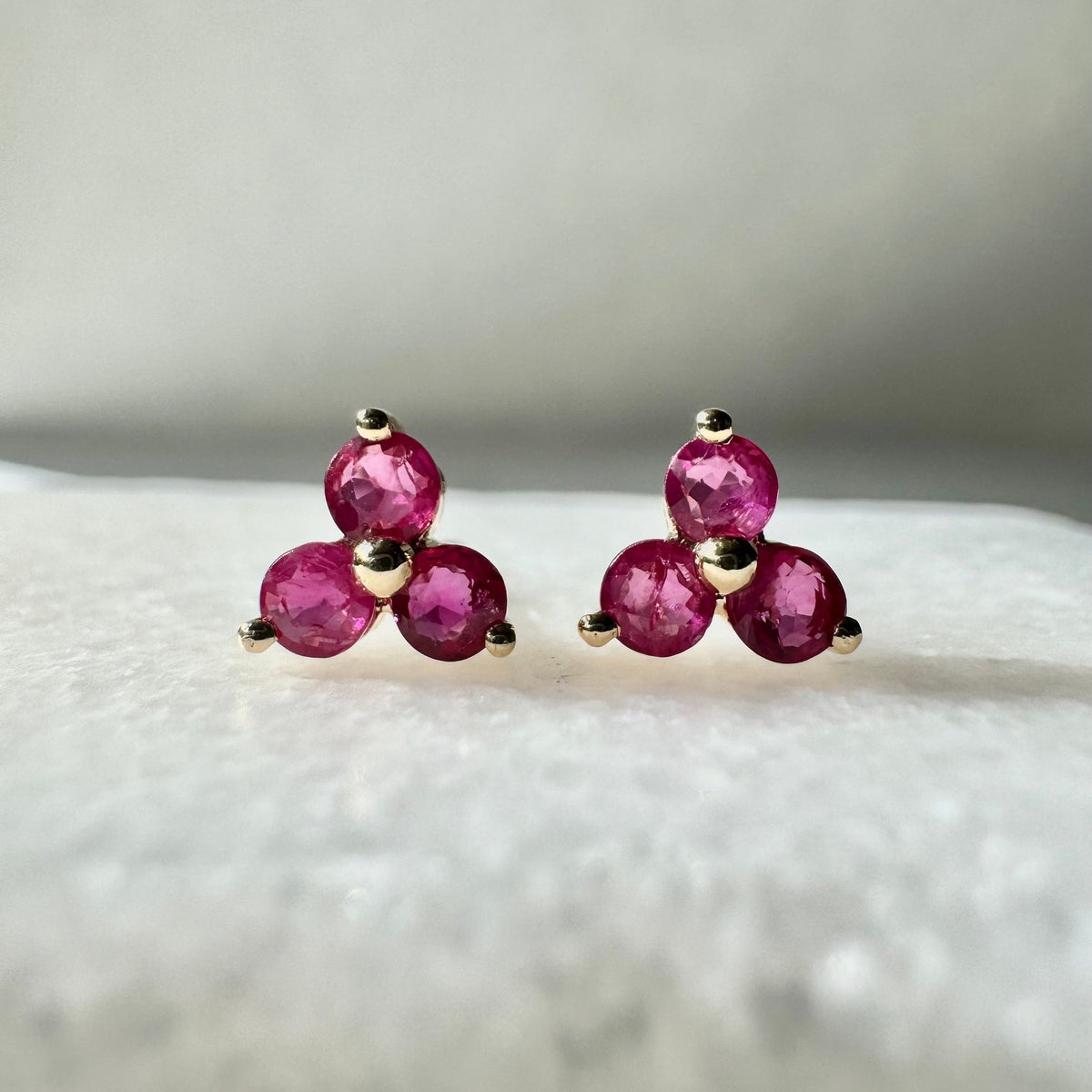 Natural Ruby Lotus Stud Earrings / 14k Solid Gold / July Birthstone Gift