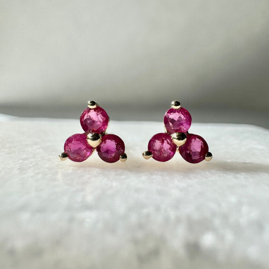 Natural Ruby Lotus Stud Earrings / 14k Solid Gold / July Birthstone Gift