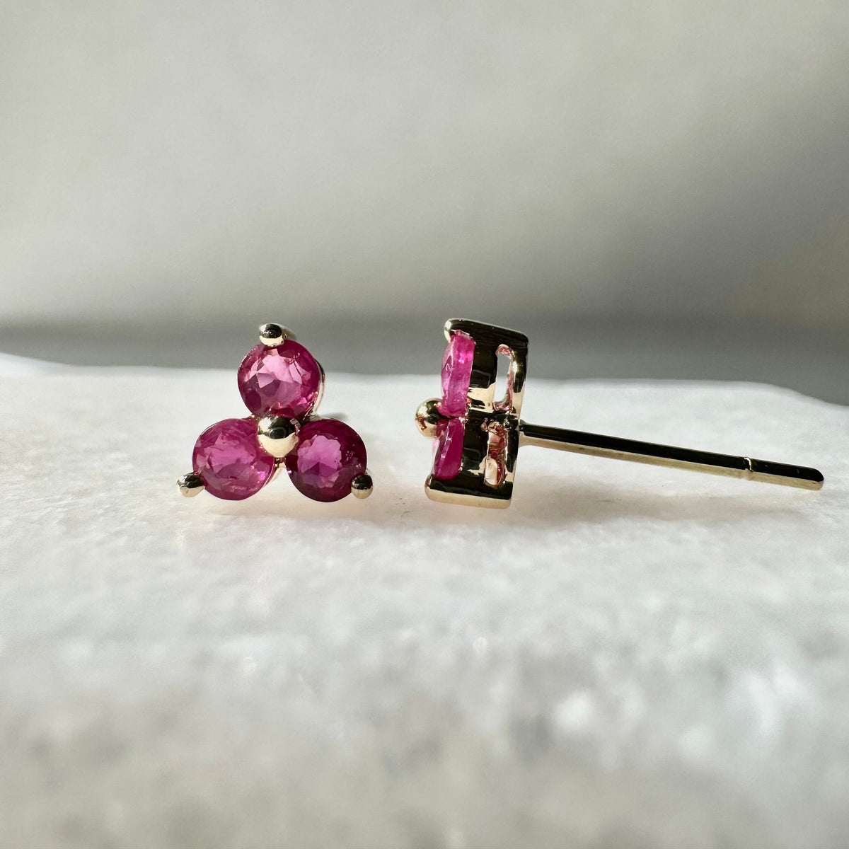 Natural Ruby Lotus Stud Earrings / 14k Solid Gold / July Birthstone Gift