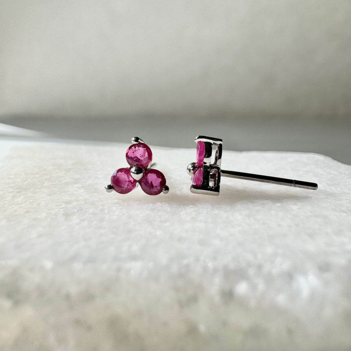 Natural Ruby Lotus Stud Earrings / 14k Solid Gold / July Birthstone Gift