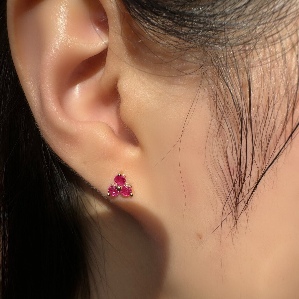 Natural Ruby Lotus Stud Earrings / 14k Solid Gold / July Birthstone Gift