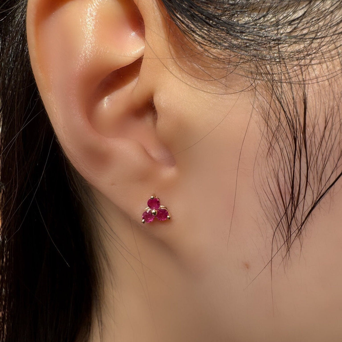 Natural Ruby Lotus Stud Earrings / 14k Solid Gold / July Birthstone Gift
