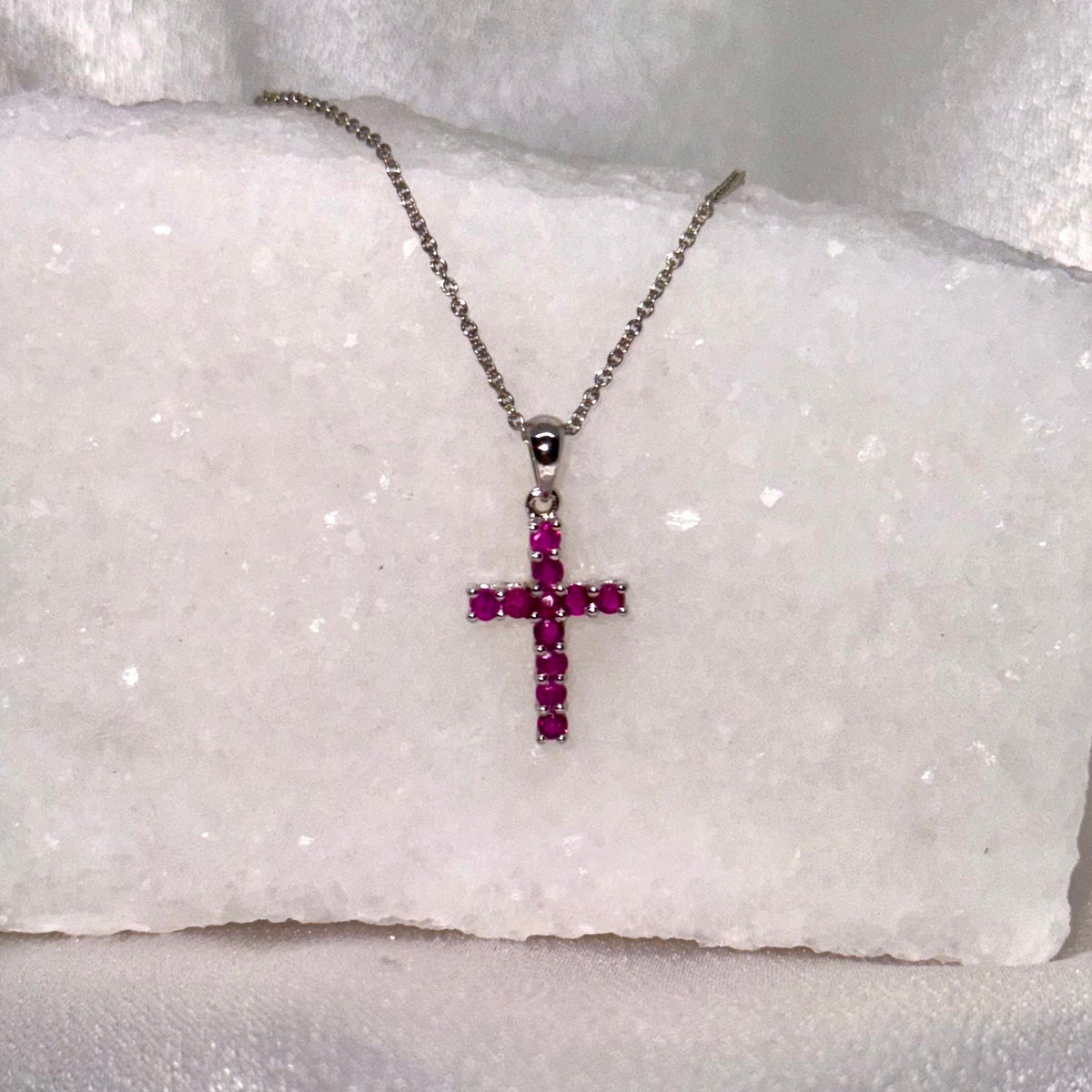 Genuine Ruby Cross Pendant, Medium, 14k Solid Gold, July Birthstone, Gift for Her