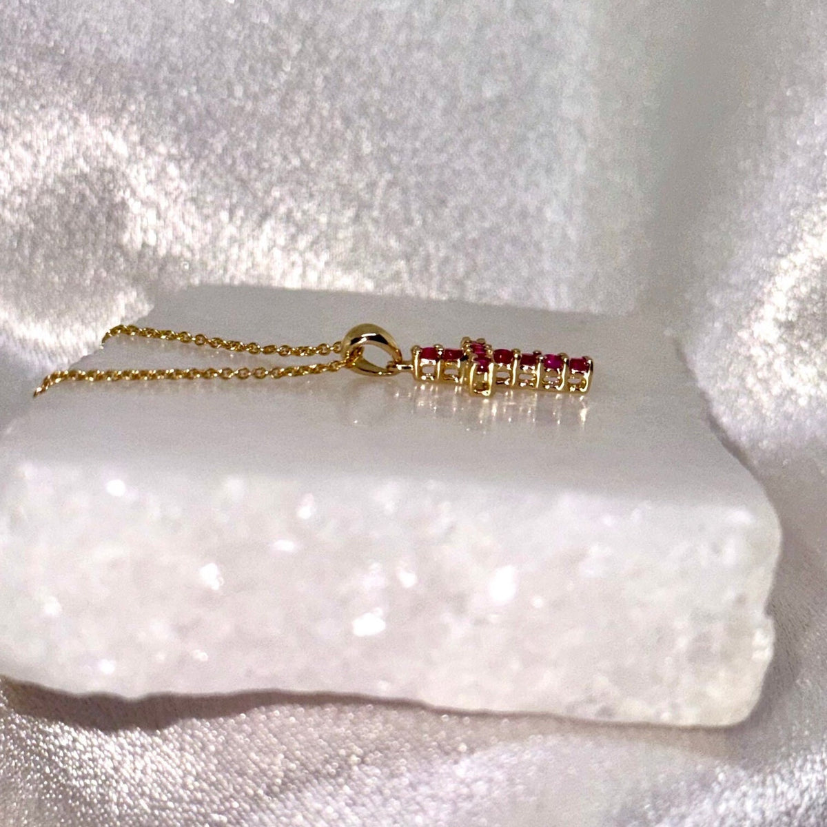 Genuine Ruby Cross Pendant, Medium, 14k Solid Gold, July Birthstone, Gift for Her