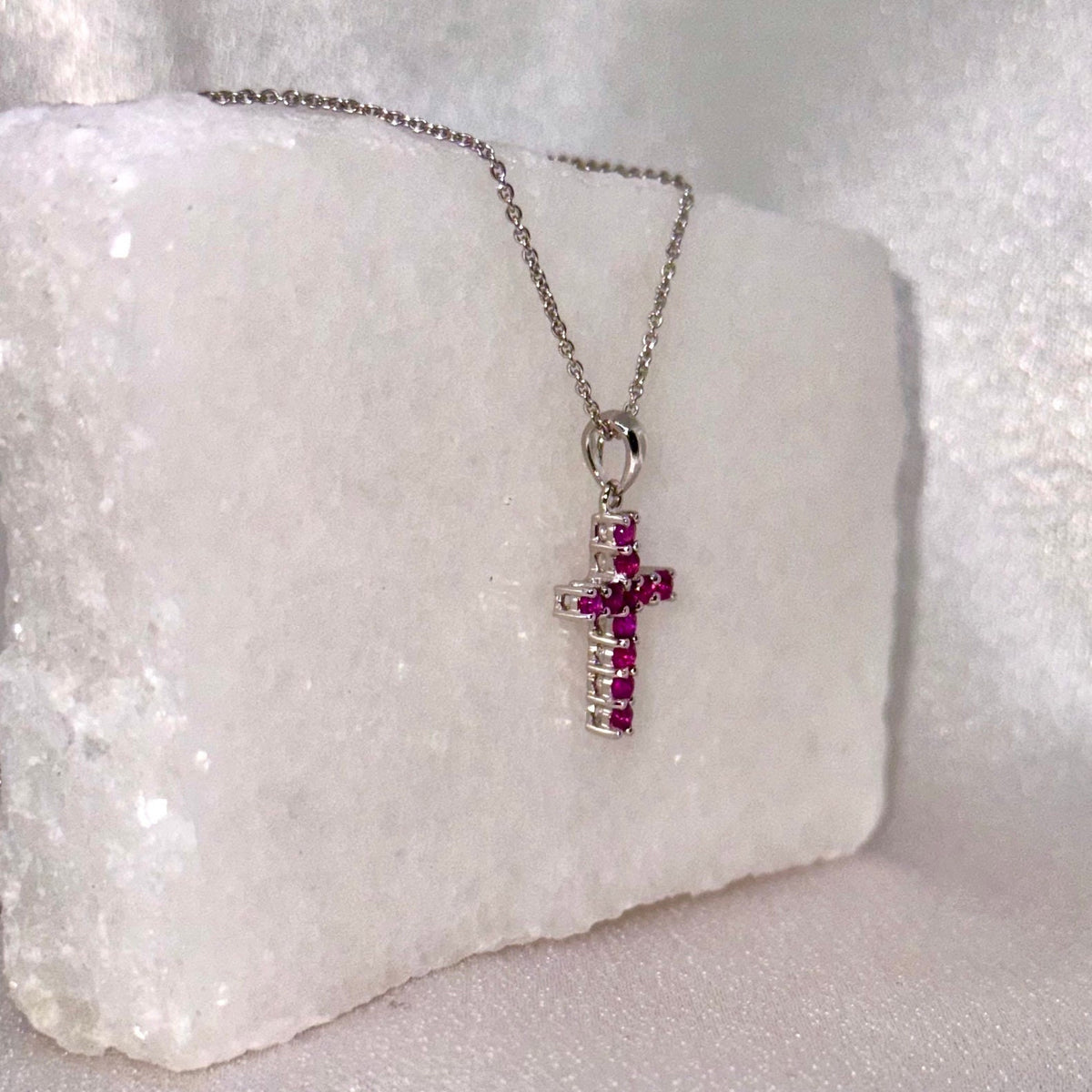 Genuine Ruby Cross Pendant, Medium, 14k Solid Gold, July Birthstone, Gift for Her