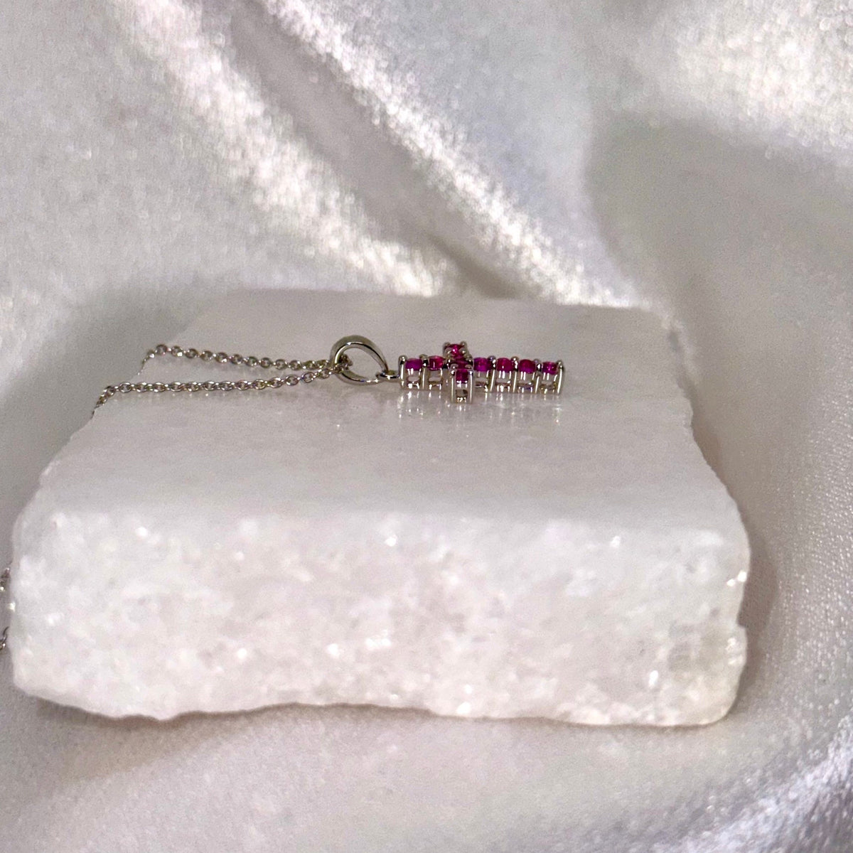 Genuine Ruby Cross Pendant, Medium, 14k Solid Gold, July Birthstone, Gift for Her