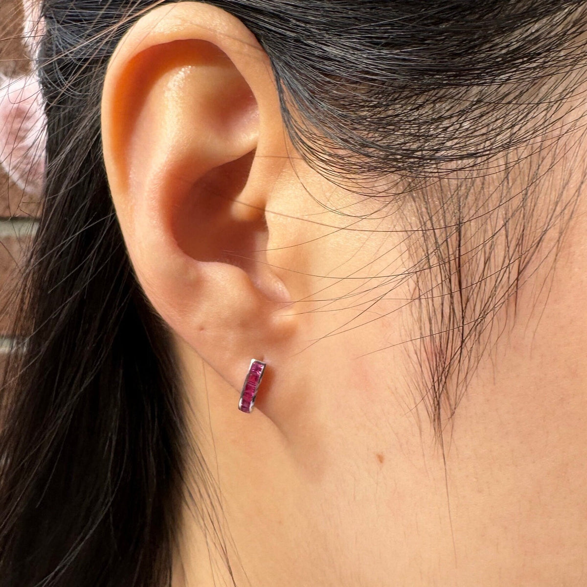 Genuine Ruby Pavé Half Hoop Earrings in 14k Solid Gold
