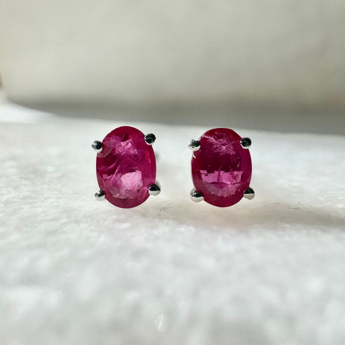 Genuine Ruby Oval Cut Stud Earrings in 14k Solid Gold