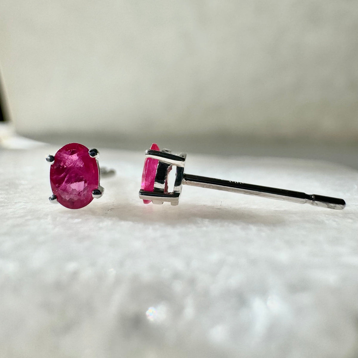 Genuine Ruby Oval Cut Stud Earrings in 14k Solid Gold