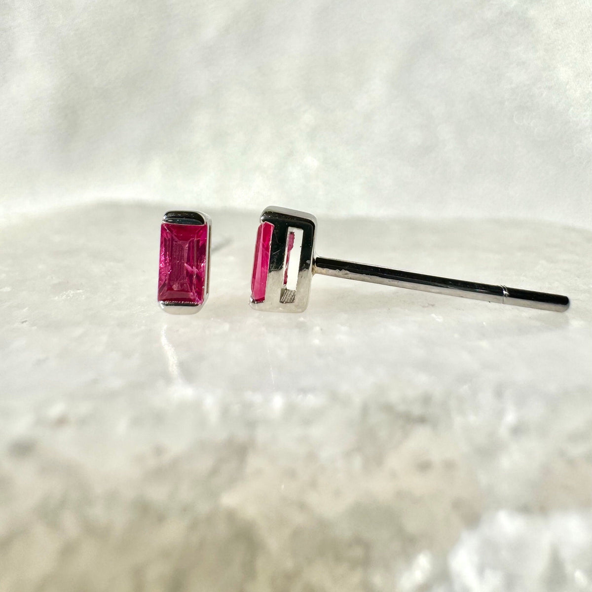 Genuine Ruby Mini Bezel Stud Earrings / 14k Solid Gold