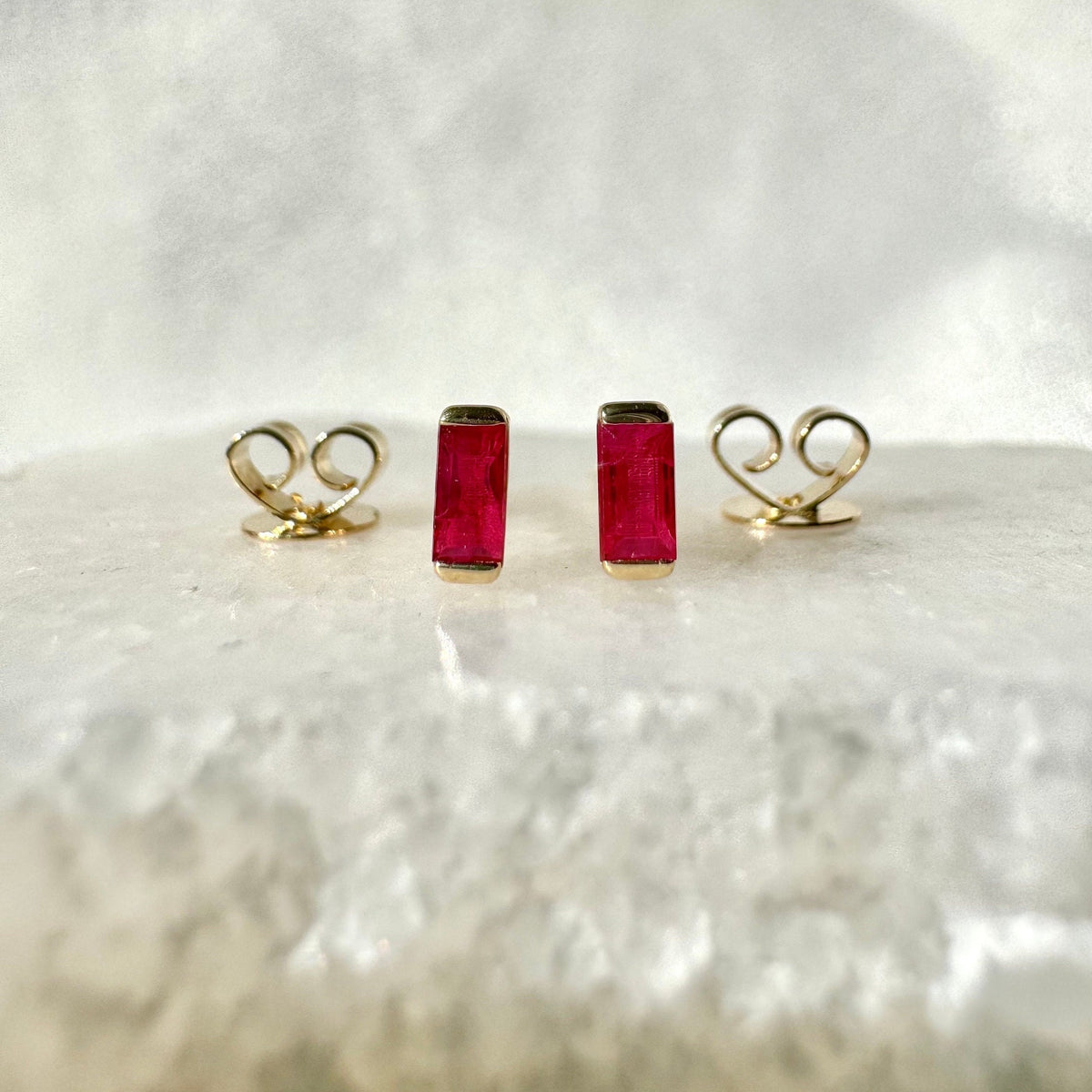 Genuine Ruby Mini Bezel Stud Earrings / 14k Solid Gold