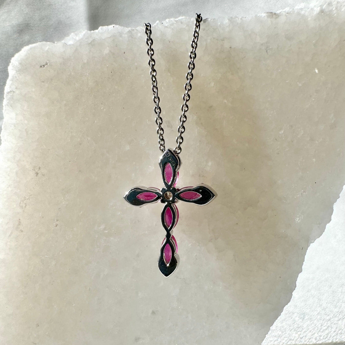 Genuine Ruby and Diamond Marquise Cross Pendant, 14k Solid Gold, July Birthstone, Gift for Her