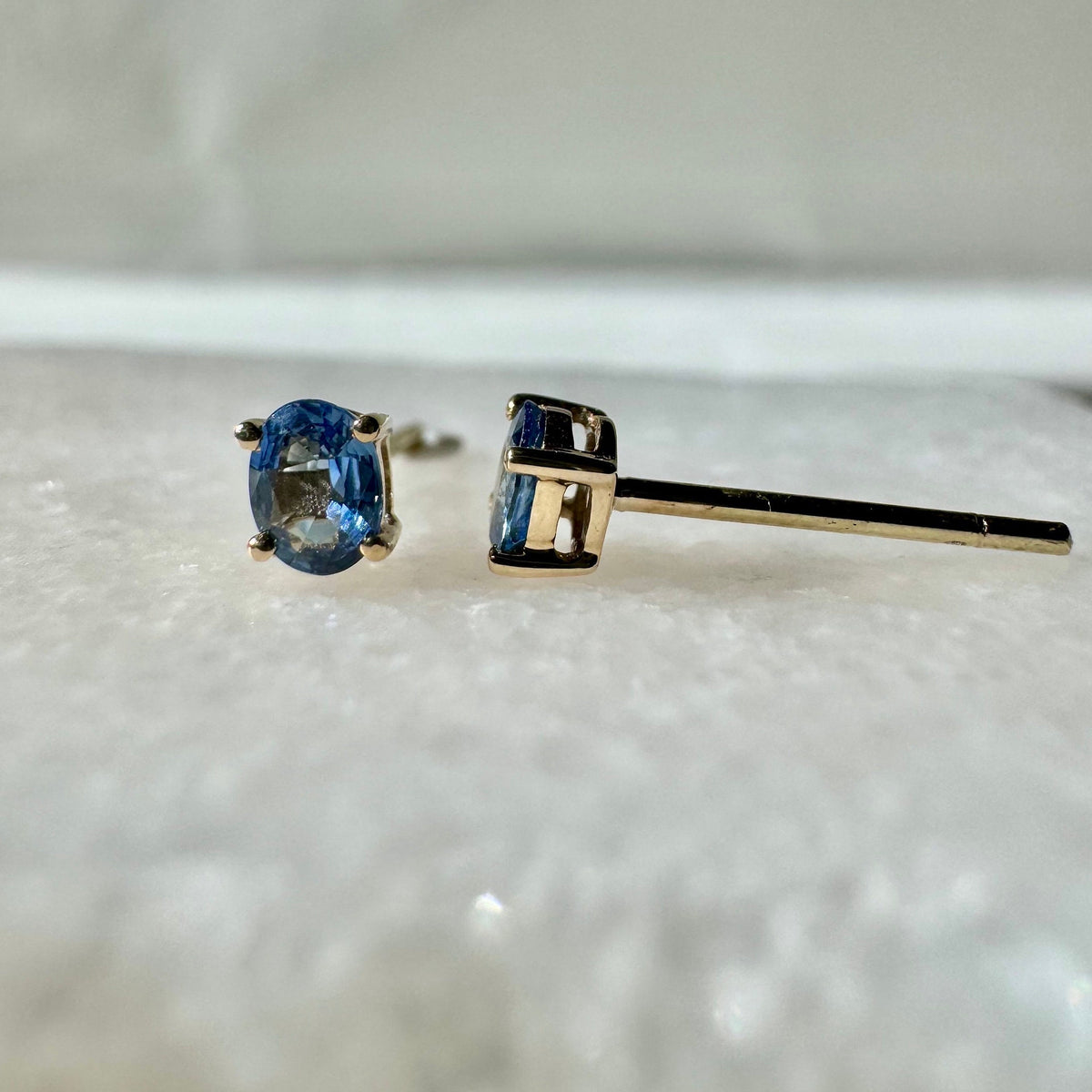 Oval Cut Ceylon Sapphire Stud Earrings, 14k Solid Gold, September Birthstone