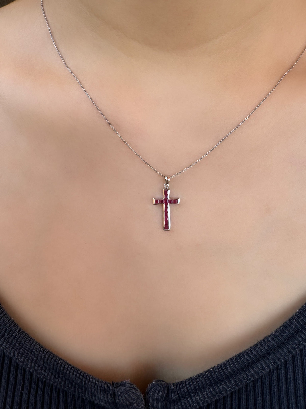 Genuine Ruby Tapered Cross Pendant | 18k Solid Gold