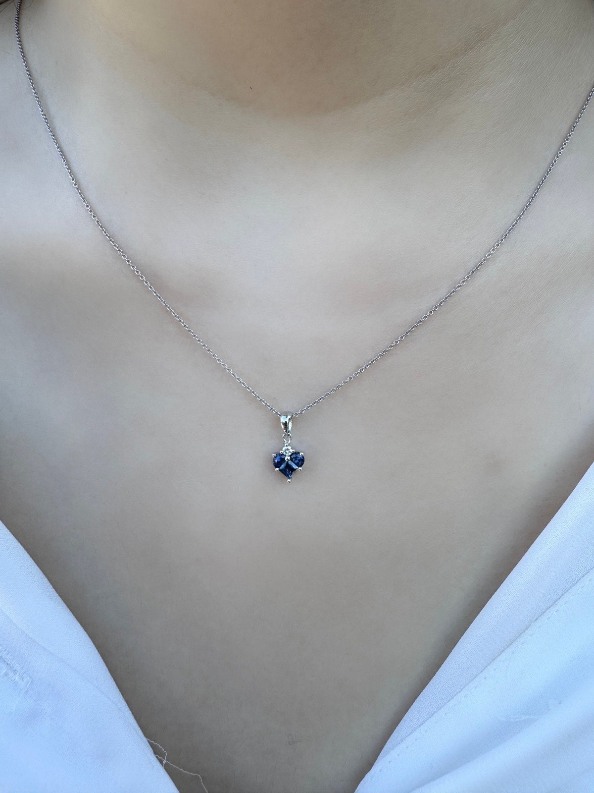 Genuine Sapphire and Diamond Heart Pendant, 14k Solid Gold, September Birthstone, Gift for Her