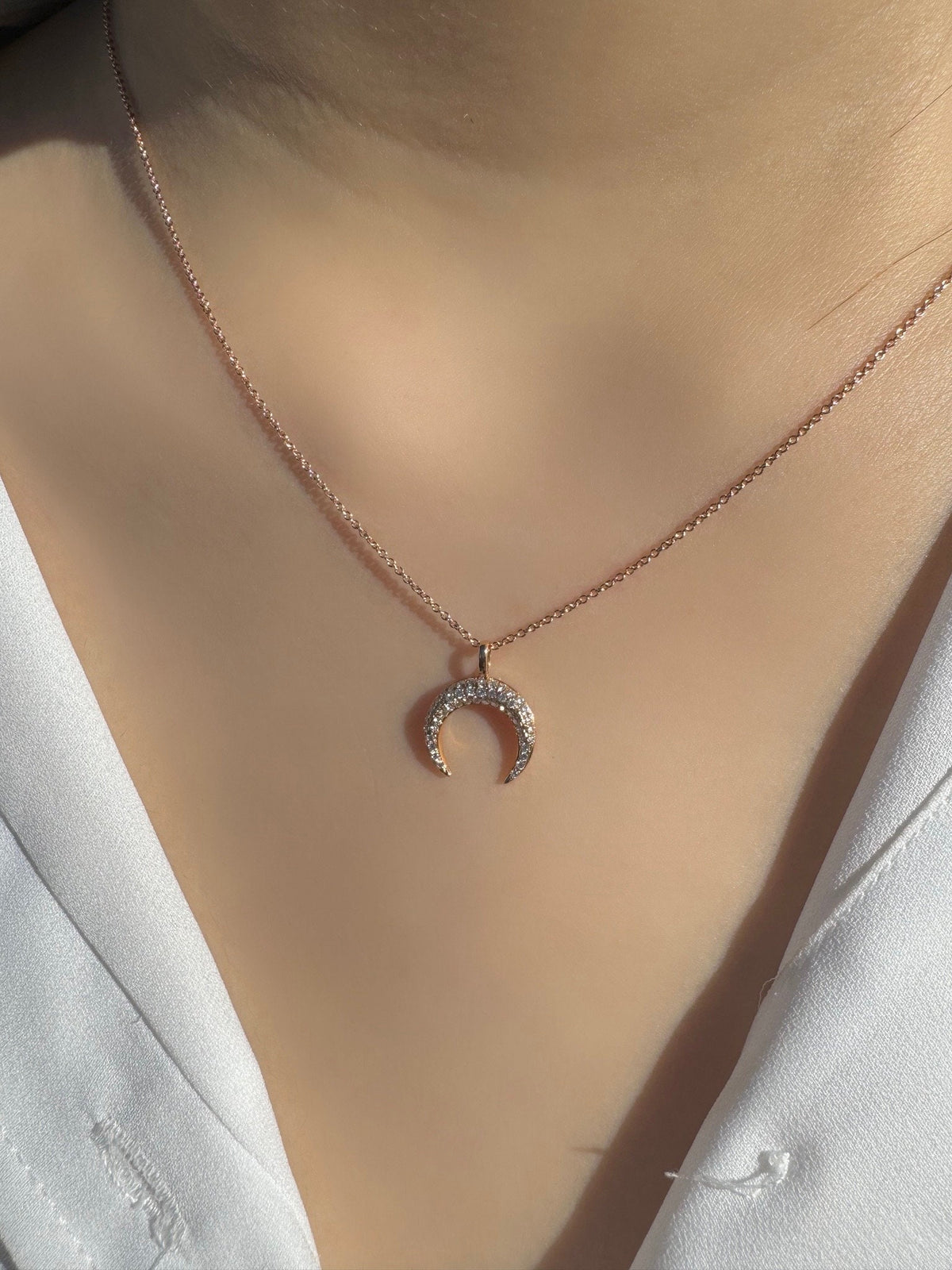 Genuine Diamond Crescent Pendant (Pendant only) | 18k White Gold (Chain Available Upon Request)