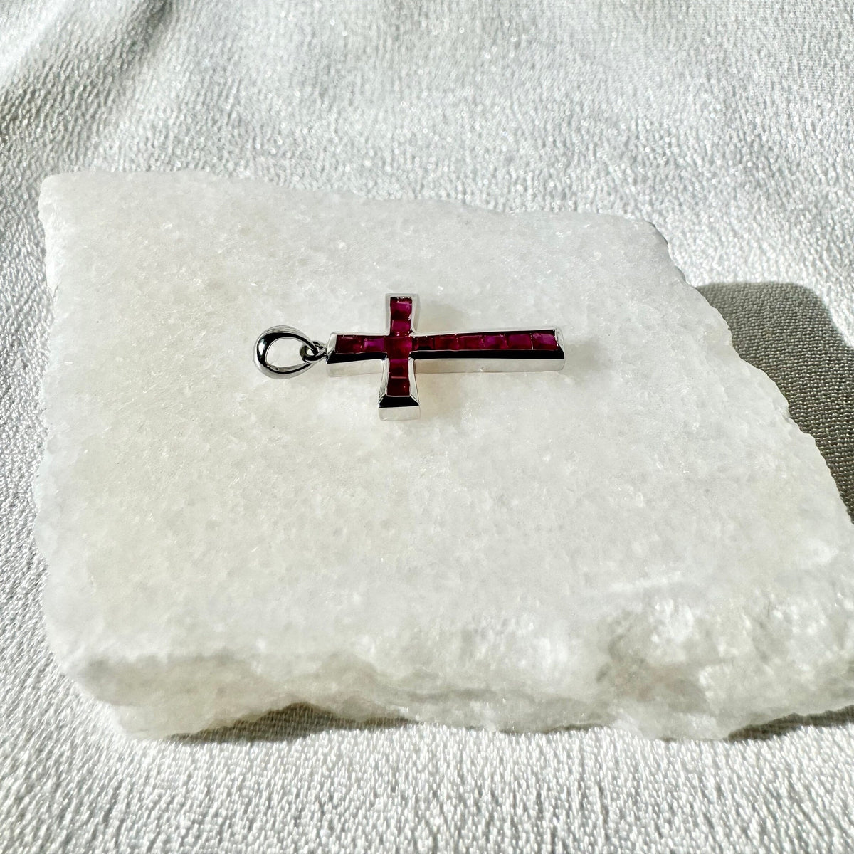 Genuine Ruby Tapered Cross Pendant | 18k Solid Gold