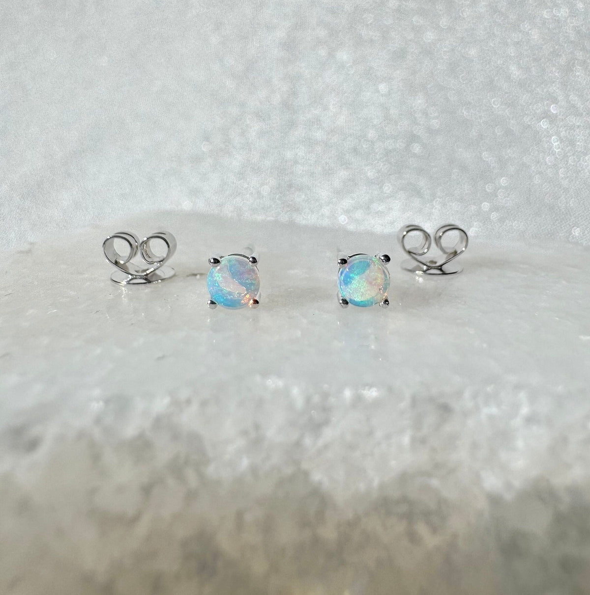 Genuine Opal 3 mm Round Cut Solitaire Stud Earrings / 14k Solid Gold