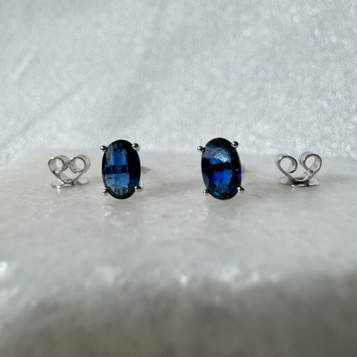 Genuine Sapphire and Oval Cut Studs in 14k Solid Gold