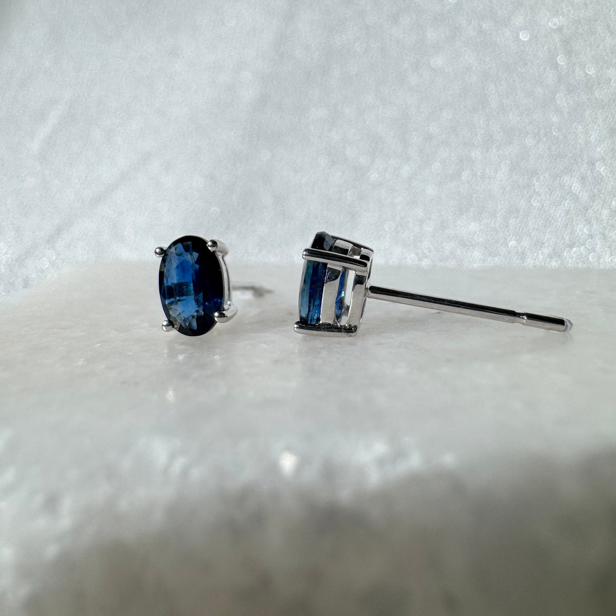 Genuine Sapphire and Oval Cut Studs in 14k Solid Gold