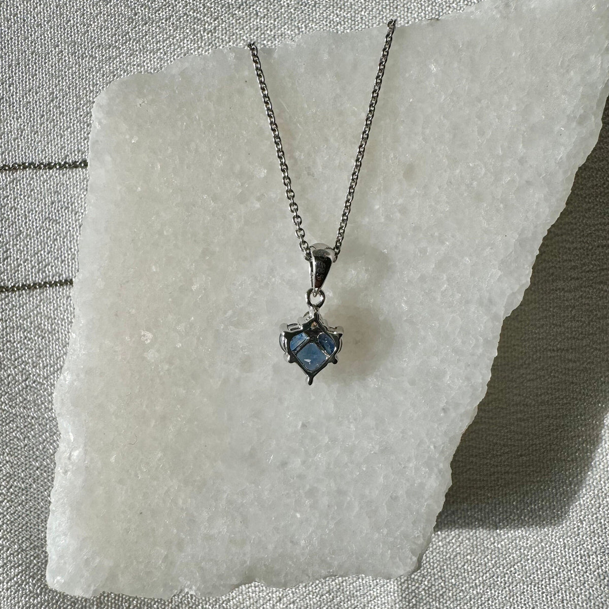 Genuine Sapphire and Diamond Heart Pendant, 14k Solid Gold, September Birthstone, Gift for Her