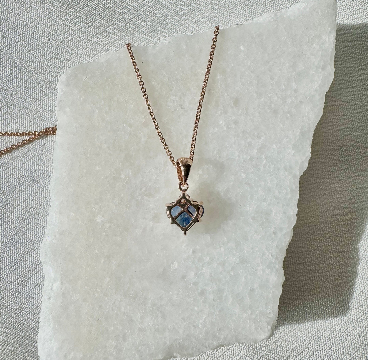 Genuine Sapphire and Diamond Heart Pendant, 14k Solid Gold, September Birthstone, Gift for Her