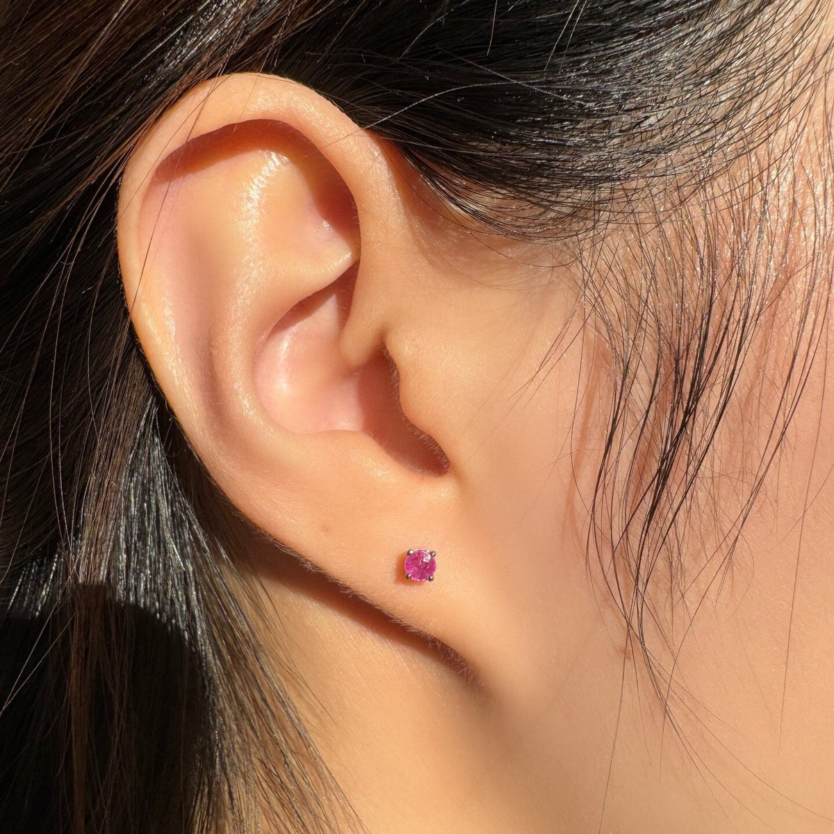 Genuine Ruby 3.3 mm Round Cut Stud Earrings / 14k Solid Gold