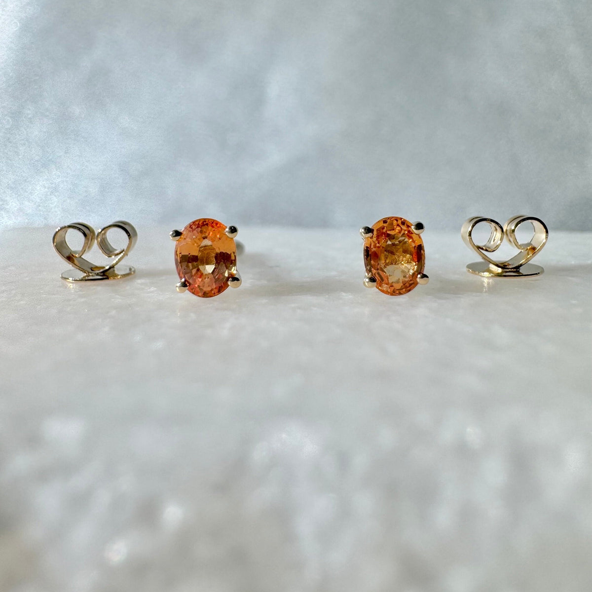 Genuine Orange Sapphire Oval Cut Stud Earrings in 14K Solid Gold