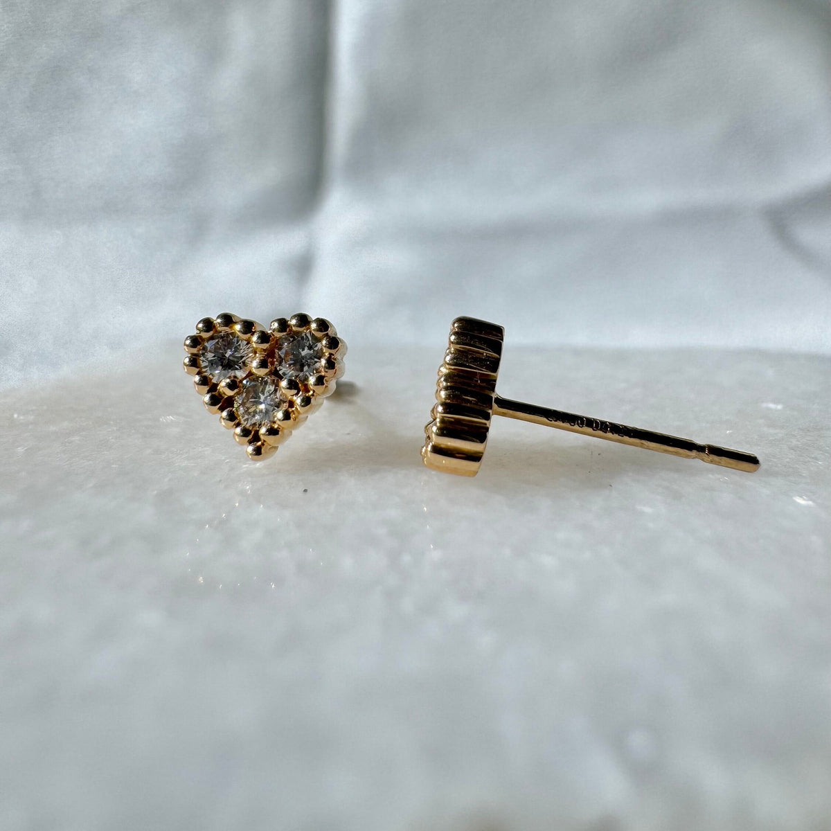 Genuine Diamond Heart Stud Earrings, 18k Yellow or Rose Gold, April Birthstone, Gift for Her