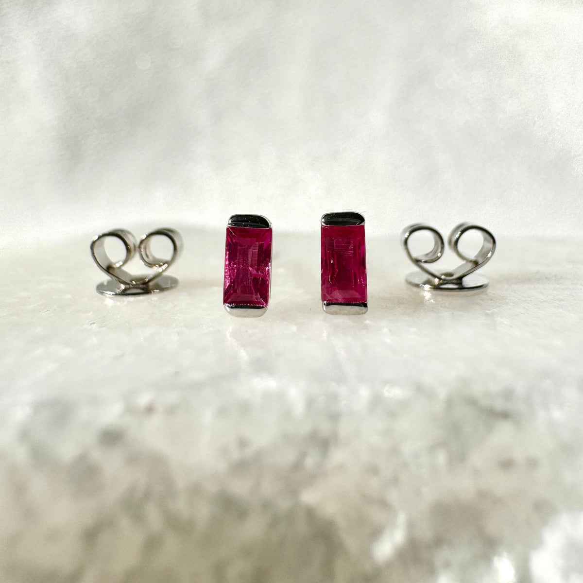Genuine Ruby Mini Bezel Stud Earrings / 14k Solid Gold