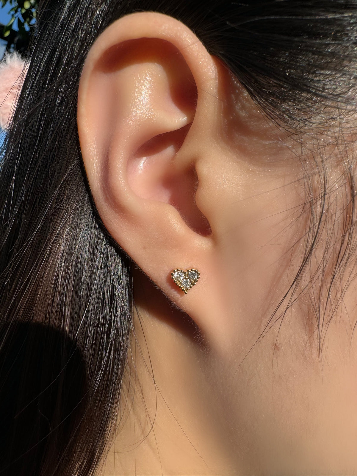 Genuine Diamond Heart Stud Earrings, 18k Yellow or Rose Gold, April Birthstone, Gift for Her