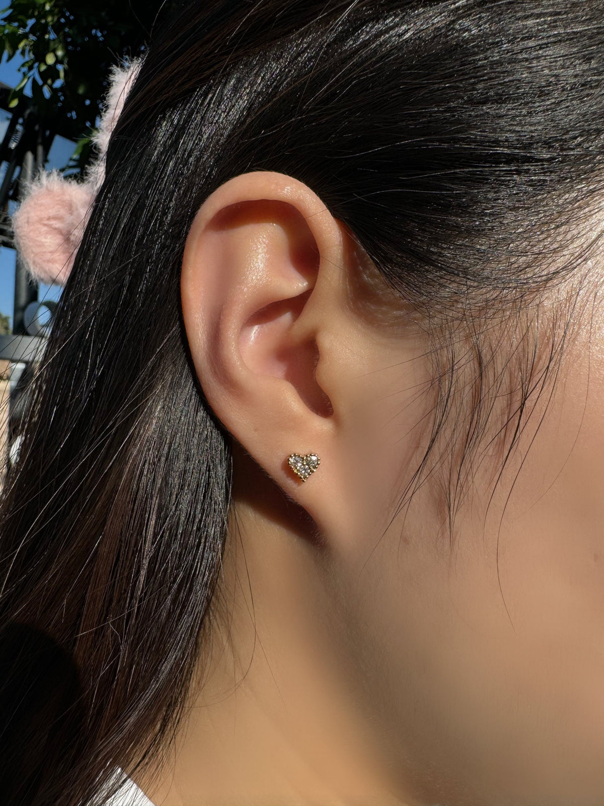 Genuine Diamond Heart Stud Earrings, 18k Yellow or Rose Gold, April Birthstone, Gift for Her